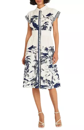 Maggy London Placed Print Stretch Cotton Midi Shirtdress | Nordstrom