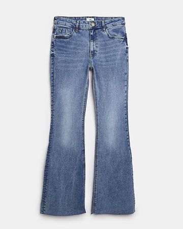 Blue mid rise flared jeans | River Island