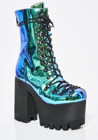 Blue Metallic Platform Mermaid Rave Boots | Dolls Kill