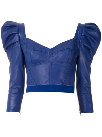 Andrea Bogosian Leather Puff Sleeves Blouse - Farfetch