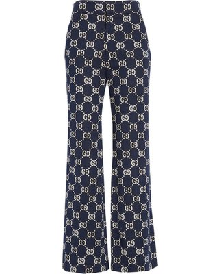 Amazing Winter Deals on Women's Gucci Gg Embroidered Jersey Crop Pants, Size 12 US / 48 IT - Blue