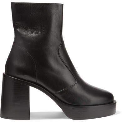 Low Raid Leather Platform Ankle Boots - Black