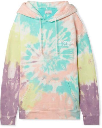 Printed Tie-dyed Cotton-jersey Hoodie - Blue