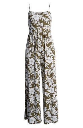 All in Favor Tropical Floral Print Jumpsuit olive