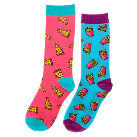 Pizza and Fries Crew Socks, 2 Pair