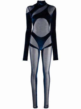 LaQuan Smith velvet-panel Sheer Jumpsuit - Farfetch