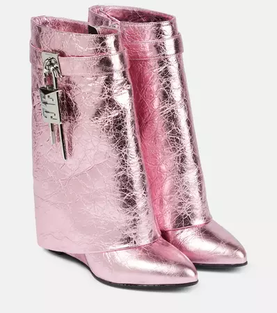 Shark Lock Leather Ankle Boots in Pink - Givenchy | Mytheresa