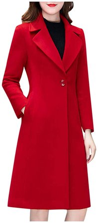 Amazon.com: Women's Notch Lapel Trench Long Pea Coat Wool Blend Slim Mid Long Coat Windbreaker Jacket Overcoat Outwear : Clothing, Shoes & Jewelry