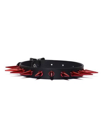 Rivithead Punk Rock Black Leather Choker With Large Red Spikes