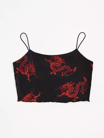 Chinese Dragon Print Crop Cami Top | black SHEIN USA