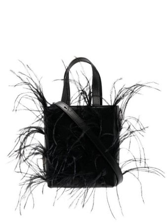 Tubici feather-detailed tote bag black LETFEAHB001 - Farfetch