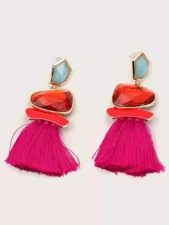 1pair Rhinestone Decor Tassel Drop Earrings | SHEIN USA