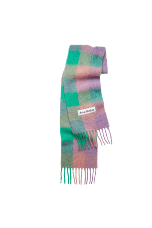 Large check scarf lilac purple/green/pink