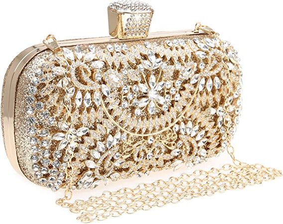 DA BODAN Womens Sparkly Rhinestone Sequin Glitter Bag Clutch Evening Handbag Shoulder Bags Purse for Wedding Party Prom (Full Gold): Handbags: Amazon.com