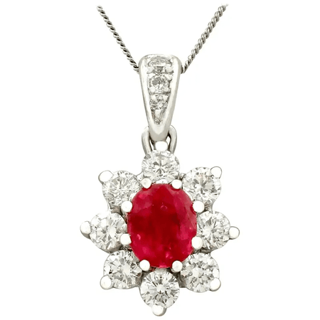 1970s Ruby and Diamond White Gold Pendant