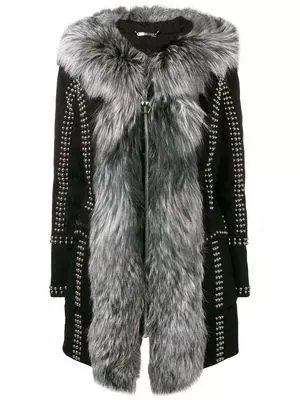 PHILIPP PLEIN studded zipped fur-trim coat