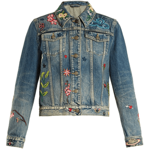 Floral-embroidered denim jacket for $2,800.00 available on URSTYLE.com