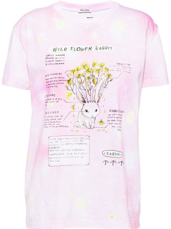 Shop pink Miu Miu Wild Flower Rabbit print T-shirt with Express Delivery - Farfetch