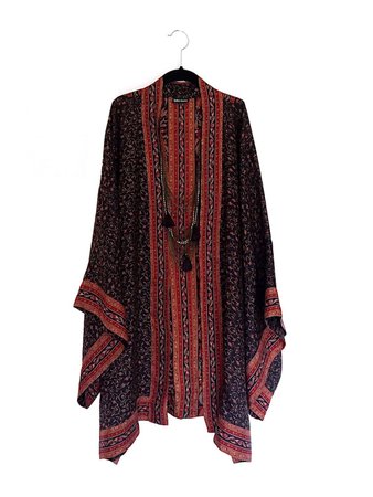 Pure Silk long Kimono jacket / beach cover up black and red | Fashion, Boho fashion, Kimono jacket