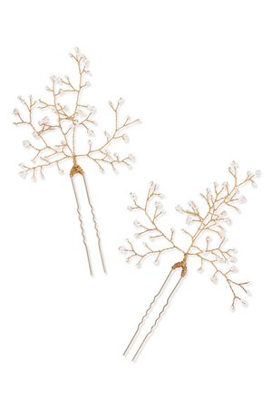 14 / Quatorze | Baby's Breath set of two gold-tone pearl hair pins | NET-A-PORTER.COM