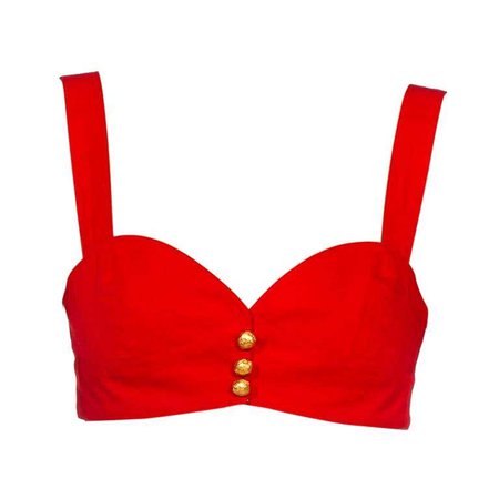 1990S YVES SAINT LAURENT Red Cotton Twill Bra Style Top With Gold Front Buttons For Sale at 1stDibs