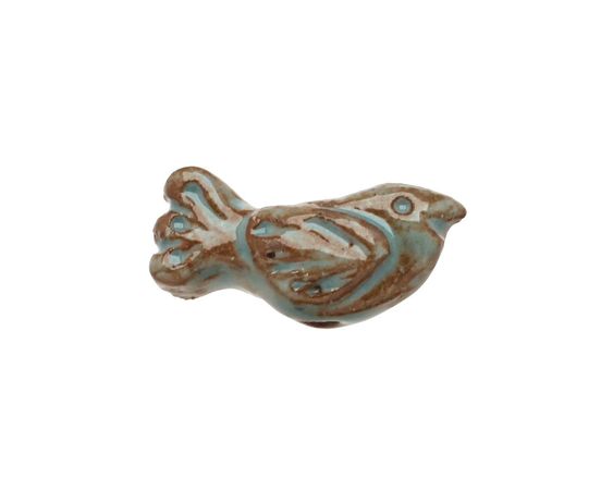 Gaea Ceramic Robin's Egg on Brick Folksy Bird 10-11x23-25mm - Lima Beads
