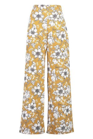 Large Floral Belted Wide Leg Trousers | Boohoo