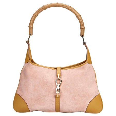 Gucci Pink Light Pink Suede Leather Bamboo Jackie Handbag Italy For Sale at 1stdibs