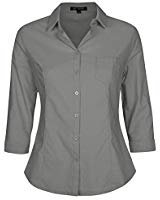 Michel Women's Slim Fit Button Down Shirt Basic Short Sleeve Blouse Shirts at Amazon Women’s Clothing store: