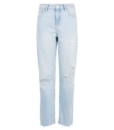 Girls Pale Blue Bleach Straight Leg Jeans | New Look