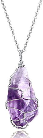 Amazon.com: BOUTIQUELOVIN Purple Amethyst Quartz Stone Healing Crystal Pendant Necklace 30" Long Silver Chain: Jewelry