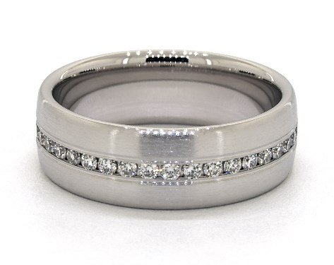 wedding rings, mens diamond, 18k white gold 75 mm satin finish channel set diamond ring item 64322