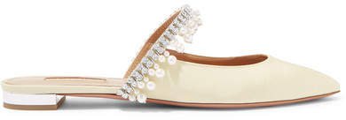 Exquisite Faux Pearl And Crystal-embellished Grosgrain Slippers - Beige