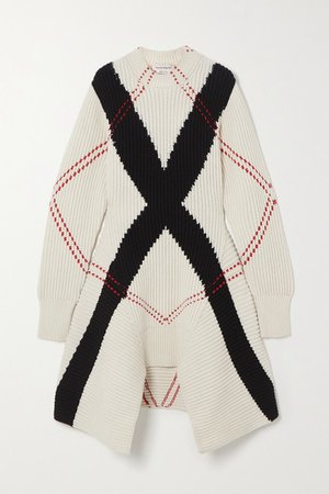 Asymmetric Argyle Ribbed Wool And Cashmere-blend Dress - White