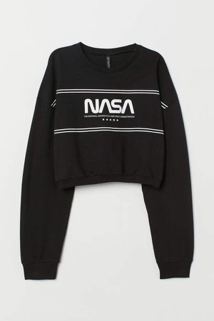 Short Printed Sweatshirt - Black