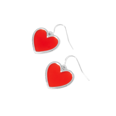Claire's Red Enamel Heart 0.5" Silver Drop Earrings