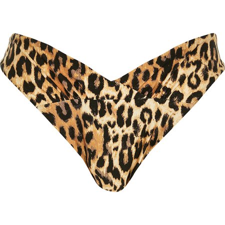Brown leopard print V waist bikini bottoms | River Island