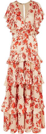 Ruffled Tiered Floral-print Cotton-georgette Maxi Dress