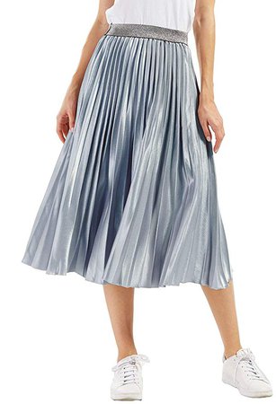 CHARTOU Womens Elastic-Waist Accordion Pleated Metallic Long Party Skirt at Amazon Women’s Clothing store