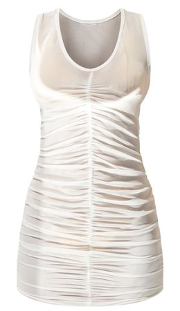 white v neck ruched front mesh beach dress $30