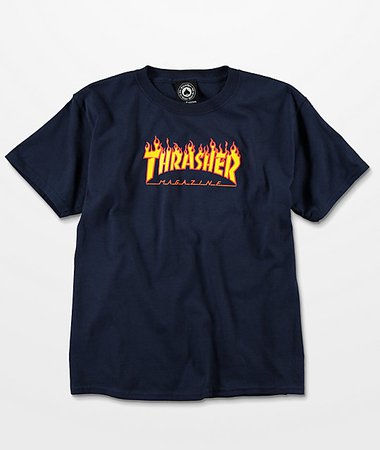 Thrasher Boys Flame Navy T-Shirt | Zumiez