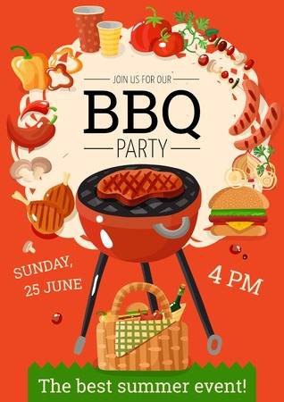 Summer Bbq Party Announcement Poster With Grill Basket Barbecue.. Royalty Free Cliparts, Vectors, And Stock Illustration. Image 81315668.