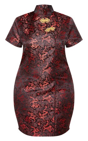 Plus Black Oriental Bodycon Dress | Plus Size | PrettyLittleThing USA