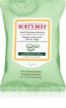 Burt’s Bees Cucumber & Sage καθαριστικά μαντηλάκια και ντεμακιγιάζ για κανονική έως ξηρή επιδερμίδα | notino.gr