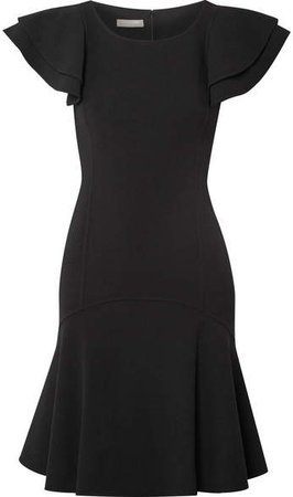 Ruffled Wool-blend Mini Dress - Black