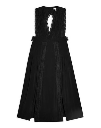 Topshop Black Lace Insert Pinafore Dress