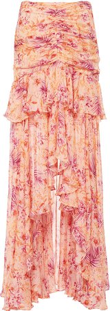 AMUR Fie Printed Ruffled Silk Maxi Skirt Size: 2