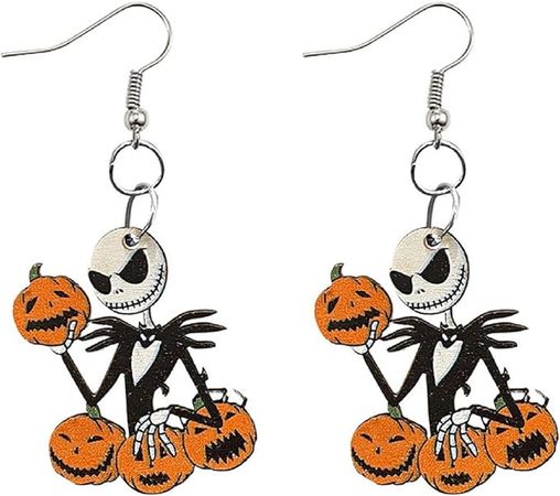 Amazon.com: Cute Cartoon Halloween Theme Earrings Ghost Pumpkin Wooden Dangle Earrings Creative Jewelry for Halloween Party Exaggeration Accessories-A: Clothing, Shoes & Jewelry