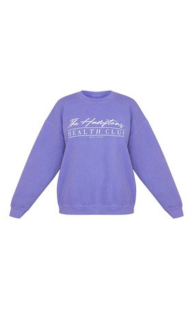 Purple Hamptons Health Club Print Washed Sweatshirt | PrettyLittleThing USA