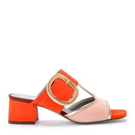 Paola D'arcano Tory Pink And Coral Suede Sandal.